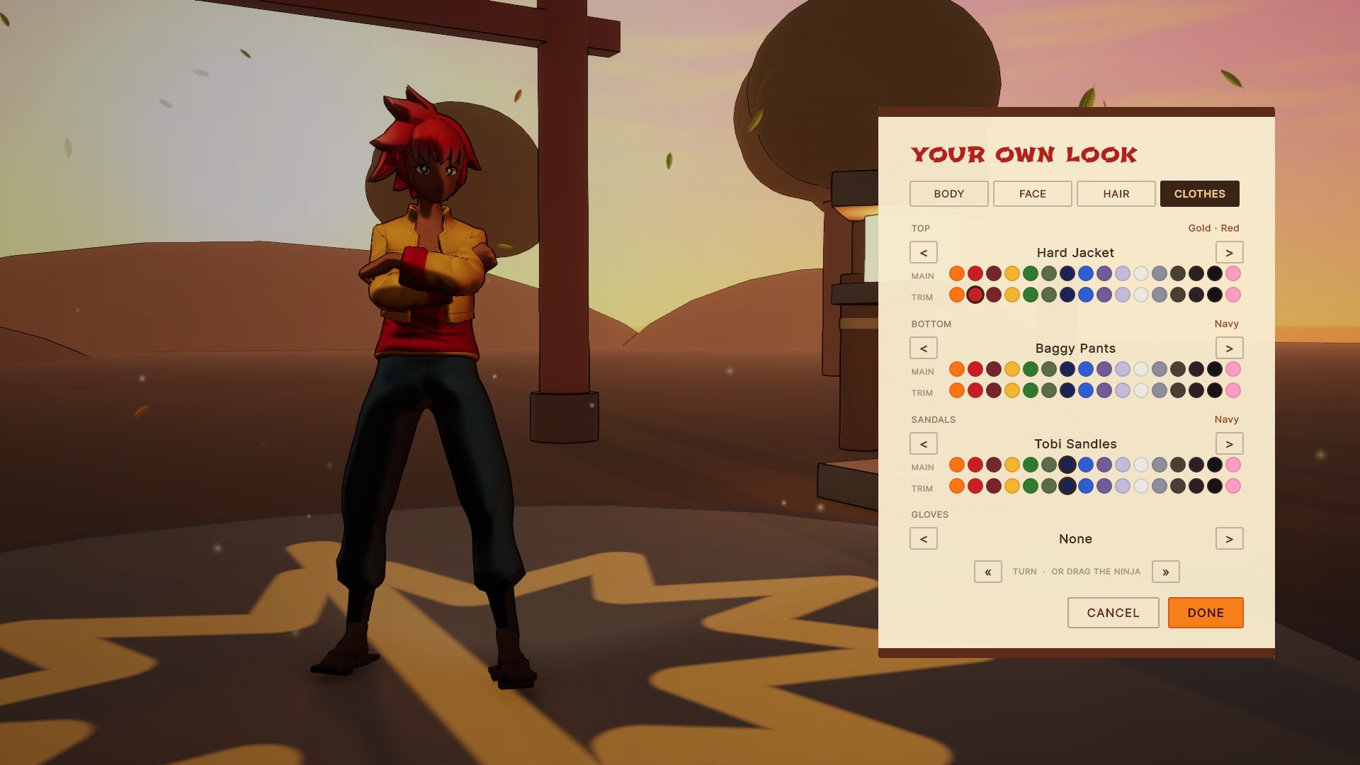 The look panel in the ninja creator